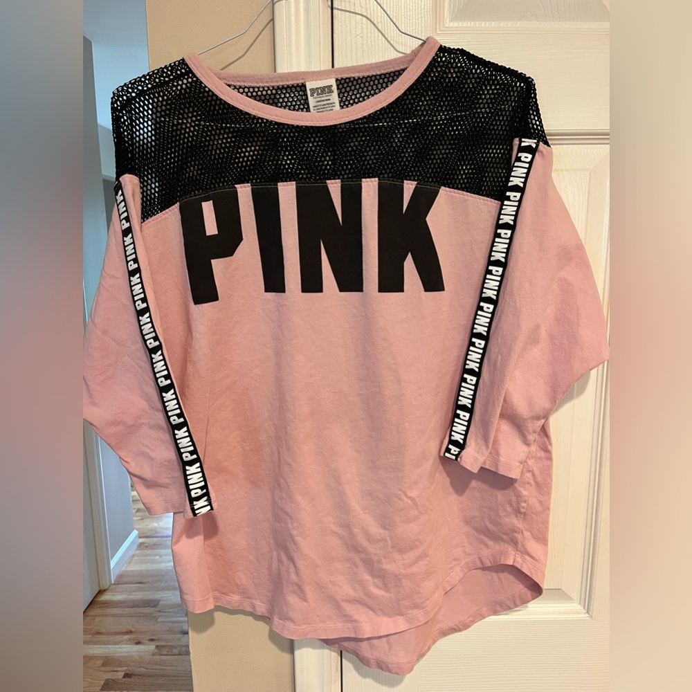 PINK Victoria's Secret Pink and Black 3/4 Sleeve Tee